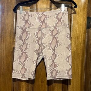 Varley Beige and Light Pink Snake Print Bike Shorts
